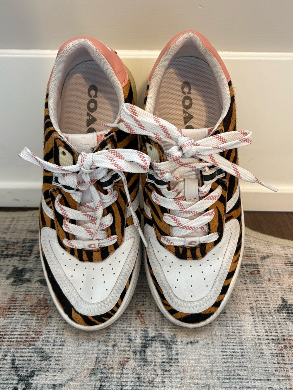 Coach Tiger Stripe Lace-Up Sneakers - Pink, Black, White